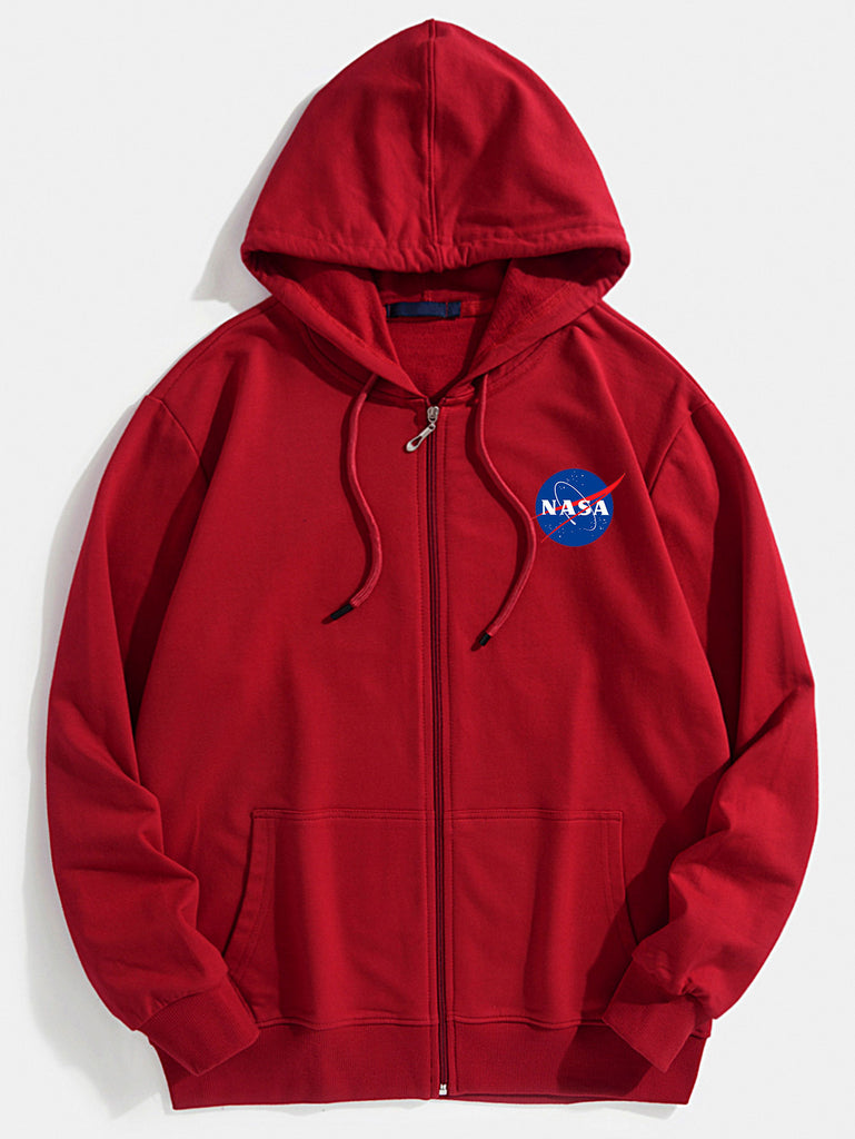 Nasa Print Kangaroo Pocket Zip Through Hoodie