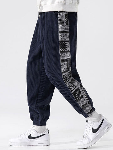 Corduroy Paisley Print Panel Pants